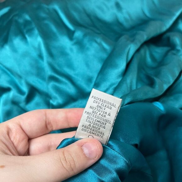 NWT Y2K Badgley Mischka 100% Silk Teal Embellished Halter Long Gown Dress SZ 6 - Picture 9 of 9